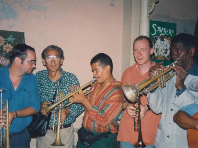 Trompetas en la Casa de las Tradiciones, Peter Loman, Francisco Ulloa, Miguel, desconocido, Pepín Vaillant.